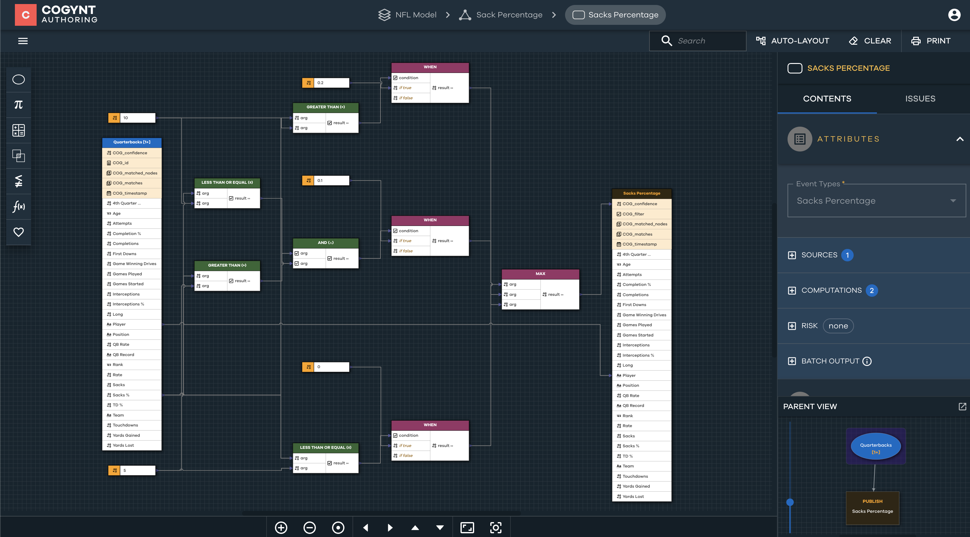 Sample logic for the "Sack Percentage" node.